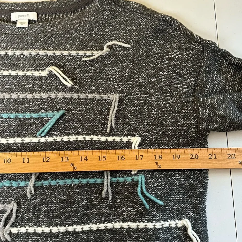 J Jill Sweater Womens Extra Small Gray PureJill Embroidered Knit Boho Artsy Wool - Picture 11 of 14
